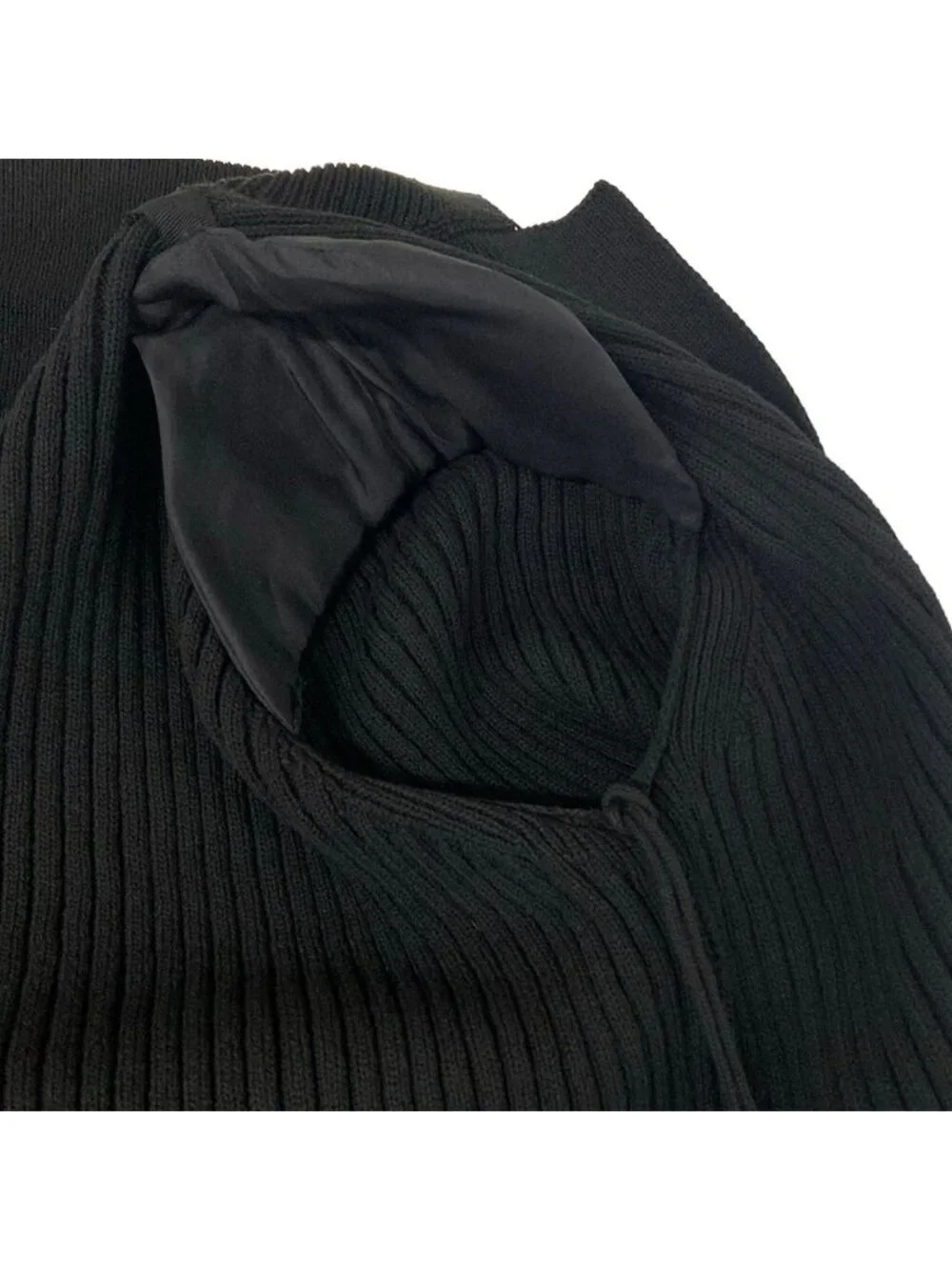 Chanel Jacket 36 S Black Knit Shoulder Pad CC Logo Button Long Sleeve Cotton